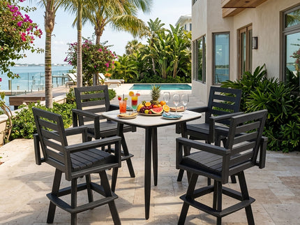 5 Piece Outdoor Bar Set With Table And Swivel Stools - Carbon / Ember Black
