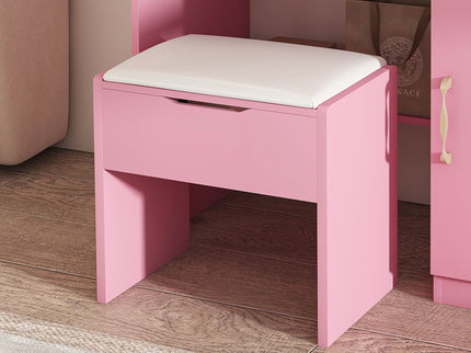Vanity Desk With LED Mirror Lights And Power Outlet Charging Station, 3 Drawers, 7 Shelves, Storage Stool - Pink