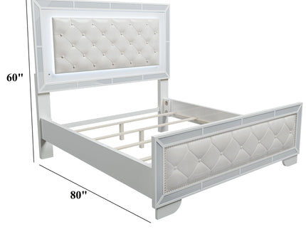 Eastern King Size Bed With LED Lights And Mirror Trim - Cream / Ivory