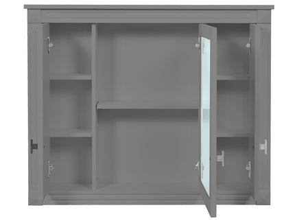 Wall Mounted Bathroom Cabinet With Mirror And 4 Shelves, Rectangular Design - Gray