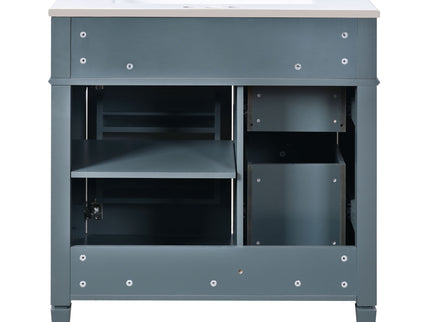 Bathroom Vanity With Top Sink, Storage Cabinet With 2 Drawers And Tip Out Drawer, Rectangular Design - Blue