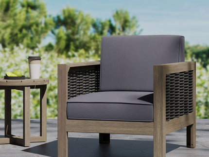 Outdoor Acacia Wood Club Chair With Wicker Accents