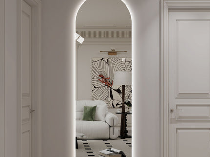 LED Full Length Wall Mirror With Symmetrical Arch Design, 3 Color Dimmable Lighting - Silver