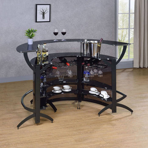 Elaina - 3 Piece Curved Freestanding Home Bar - Black