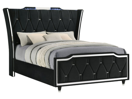 Mika - LED Upholstered Bed With Tufted Wingback Headboard And Ambient Lighting