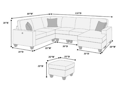 5 Piece Sectional Set With USB Port And Ottoman