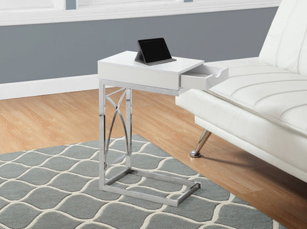 Accent Table, C - Shaped Glossy Contemporary & Modern - White
