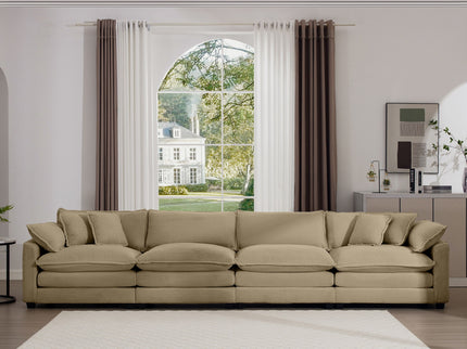 Modern Upholstered 4 Seater Fabric Sofa With Arm And Throw Pillows