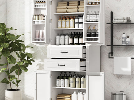 Multi Functional Storage Cabinet With Adjustable Shelves, 2 Drawers, Door Shelves