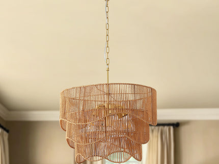 Chandelier With 7 Light E26 Base, Adjustable Height Wave Pendant Light For Living Room - Gold