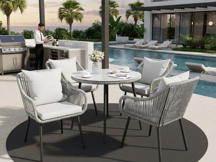 5 Piece Twisted Rattan Patio Dining Set With Table