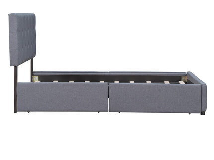 Upholstered Platform Bed With Classic Headboard And Drawers, No Box Spring Needed