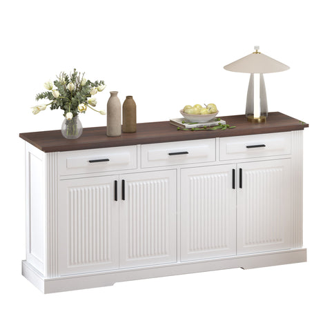 Fluted Sideboard Buffet Cabinet With 4 Doors And 3 Drawers
