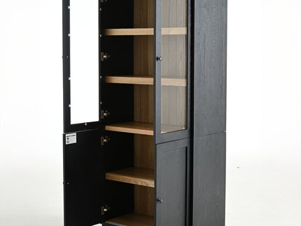 Mid Century Modern Style Tall Display Cabinet With Glass Doors For Collectibles - Black