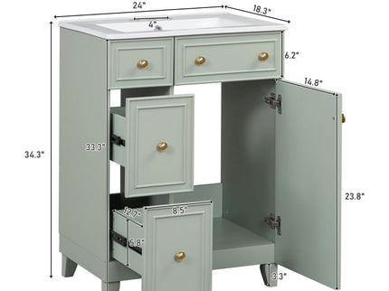 Transitional Style Bathroom Vanity Cabinet With Ceramic Sink