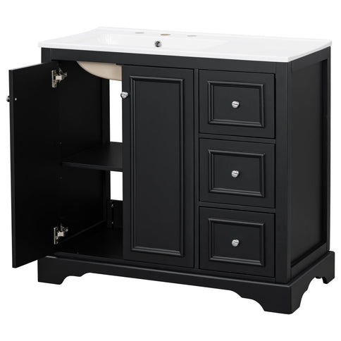 Bathroom Vanity With Sink, Soft-Close Doors, Adjustable U-Shelf, 3 Drawers