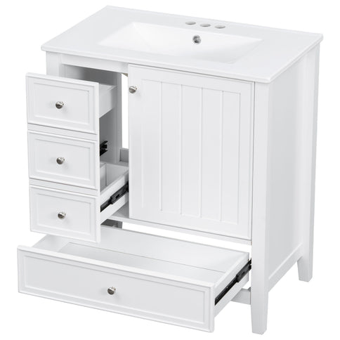 Modern Bathroom Vanity With Sink, 1 Cabinet & 3 Drawers