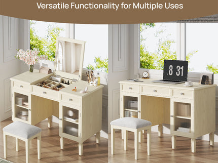 Multi Functional 2 In 1 Vanity Desk With Flip Top Mirror Material - White Oak