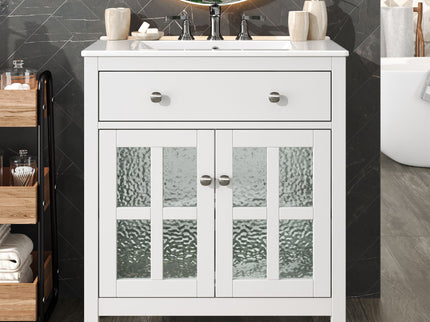 Bathroom Vanity With Ceramic Sink, Adjustable Shelf & Tip Out Tray