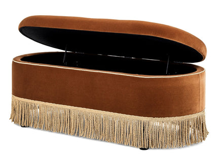 Melinda - Oval Tufted Bullion Fringe Storage Bench