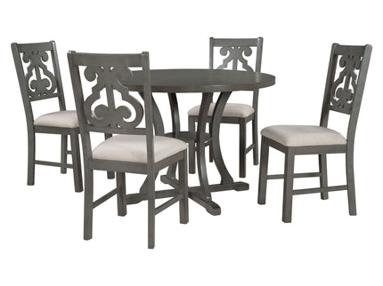 5 Piece Round Dining Table And Chair Set With Unique Legs And Hollow Chair Back