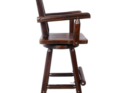 Rustic Bar Stool, Fir Wood Construction, Wide Armrest
