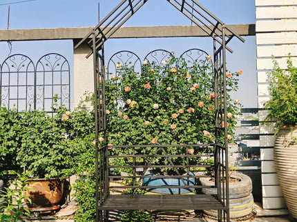 Garden Arch With Bench Turned Into Flower Stand Climbing Plants Support Outdoor - Black