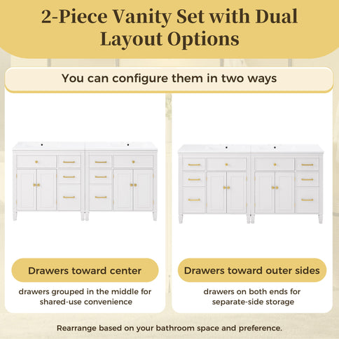 2 Piece Freestanding Bathroom Vanity Set With Sink Top, Reversible Dual Layout