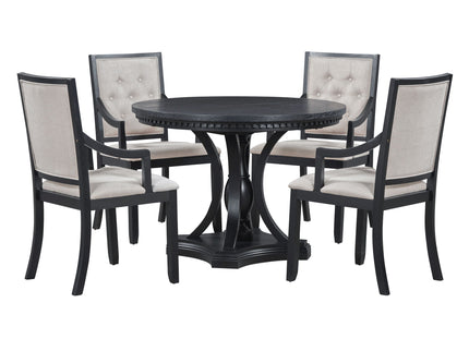 5 Piece Dining Set Extendable Round Table And 4 Chairs - Black / Oak