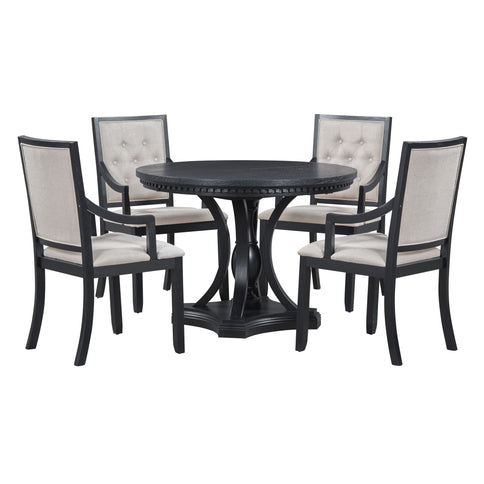 5 Piece Dining Set Extendable Round Table And 4 Chairs - Black / Oak