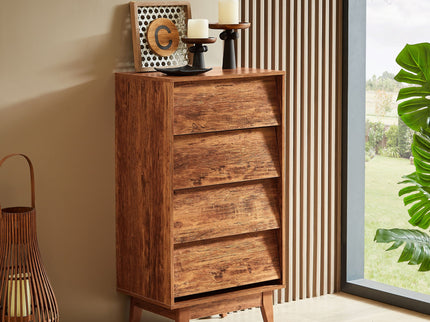 Vintage Style 4 Drawer Double Dresser With Bevel Design - Brown