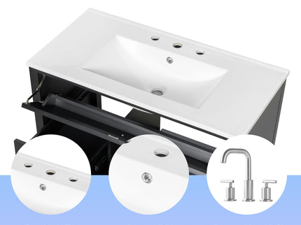 Bathroom Vanity With Sink, 3 Drawers & Cabinet With Adjustable Shelves
