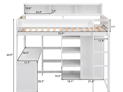 Loft Bed With Built In Desk, Storage Shelves, And Wardrobe