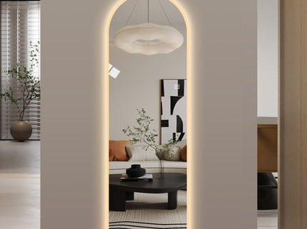 LED Full Length Wall Mirror With Symmetrical Arch Design, Dimmable 3 Color Temperature Lighting - Silver