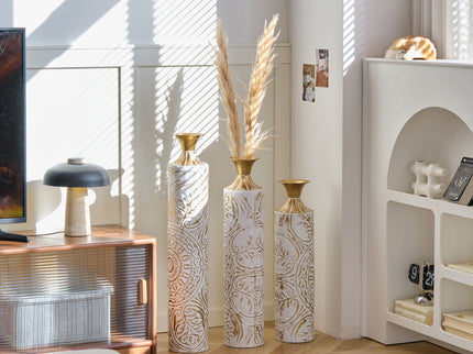Floor Metal Vases Decorated Metal Vases (Set of 3) Gorgeous Home Decoration Large Glazed Metal Vases - White / Gold