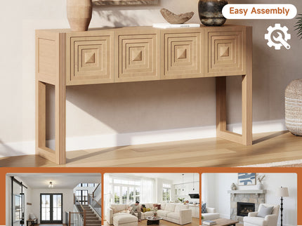 Geometric Carved Console Table With 3 Soft Close Drawers