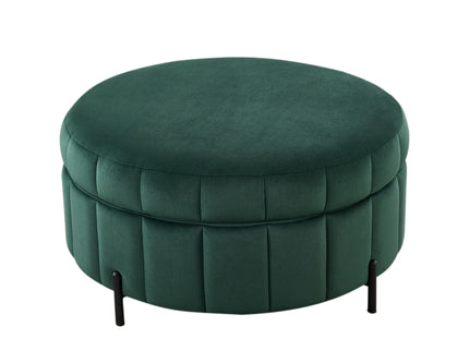 Upholstered Round Ottoman With Reversible Lid, Channel Tufted Pumpkin Shape