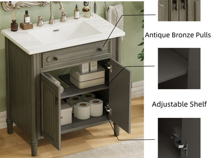 Vintage Bathroom Vanity With Sink, Rustic Cabinet With Soft Close Doors