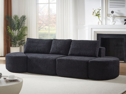 V - Shaped Modular Sofa Set & 3 Pillows And 2 Curved Ottomans For Living Rooms - Black