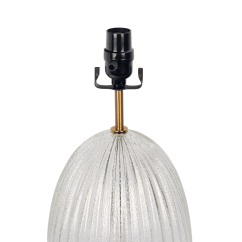 Aurora - Ribbed Lamp Base Clear Table Lamp Large Linen Shade - Beige / Clear / Gold