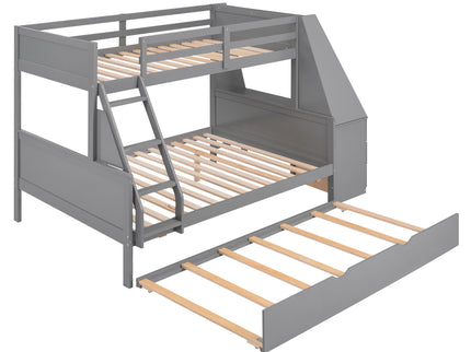 Bunk Bed With Trundle And Built In Desk, 3 Storage Drawers And Shelf