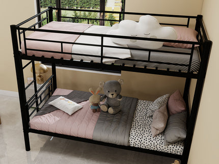Metal Bunk Bed For Kids, Convertible Bedframe With Ladders & Guardrail