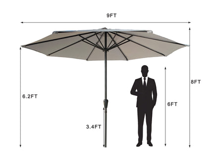 Patio Market Umbrella With 8 Steel Ribs, UV-Resistant And Waterproof Canopy