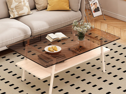 Rectangle Coffee Table, Tempered Glass Tabletop Modern Table For Living Room