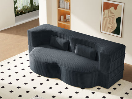 Modern Floor Sofa With 2 Pillows, Convertible Twin Size Folding Mattress For Living Room