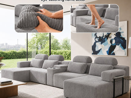 U-Shaped Sectional Sofa With Chaise Lounge And Cup Holders