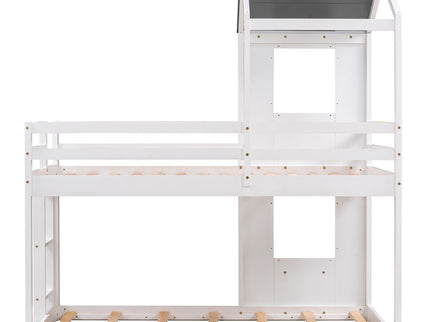 Bunk Bed Wood Bed & Roof, Window, Guardrail, Ladder