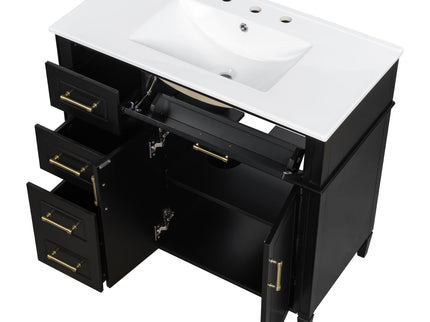 Bathroom Vanity With Sink, 4 Drawers, 2 Doors