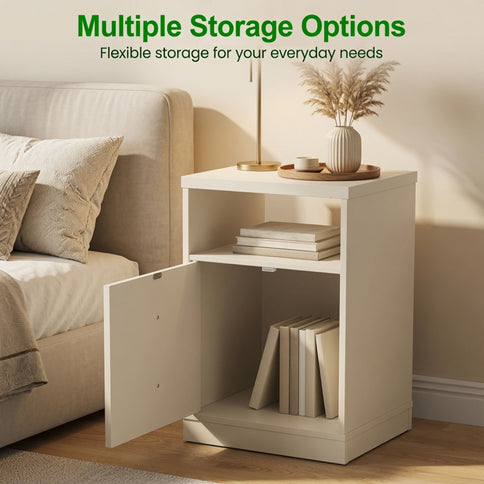 Nightstand With Door & Shelf, 2 Drawer Side Table
