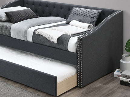 Daybed With Trundle Nailhead Trim Button Tufted